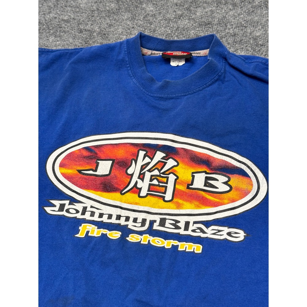 Vintage Johnny Blaze Fire Storm Sleeveless T-Shirt Blue XXL Graphic 90s Hip Hop - Picture 10 of 11